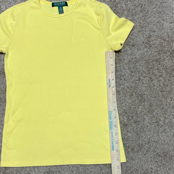 LAUREN RALPH LAUREN RIBBED COTTON SHORT SLEEVE TEE. SIZE PETITE SMALL. YELLOW. - Picture 5 of 8